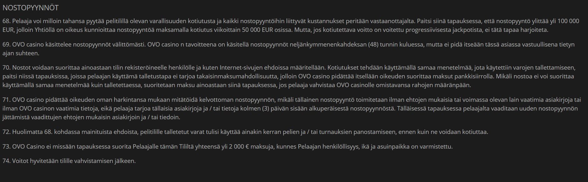 Ovo Casino maksutavat